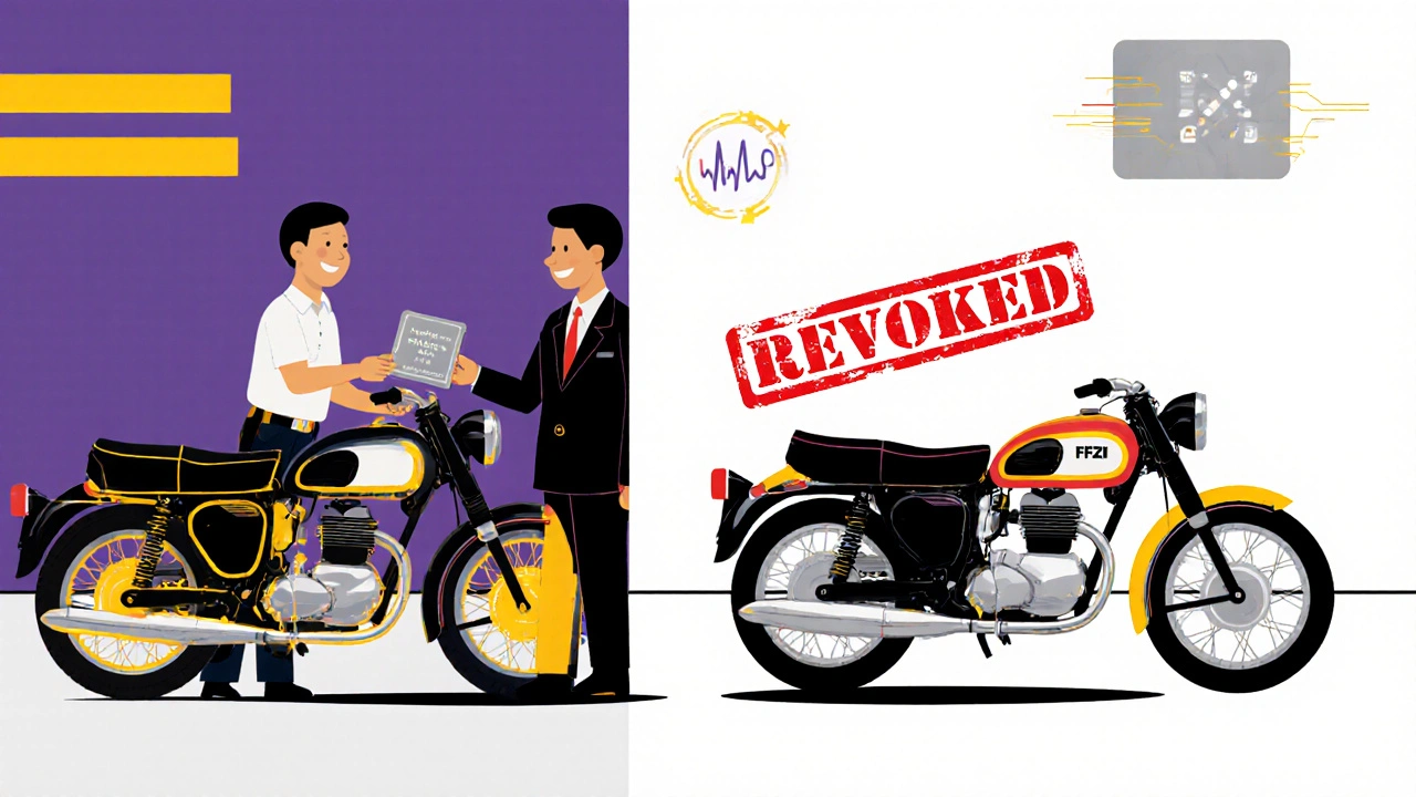 Confronto tra moto originale e modificata con placca FMI e timbro di revoca