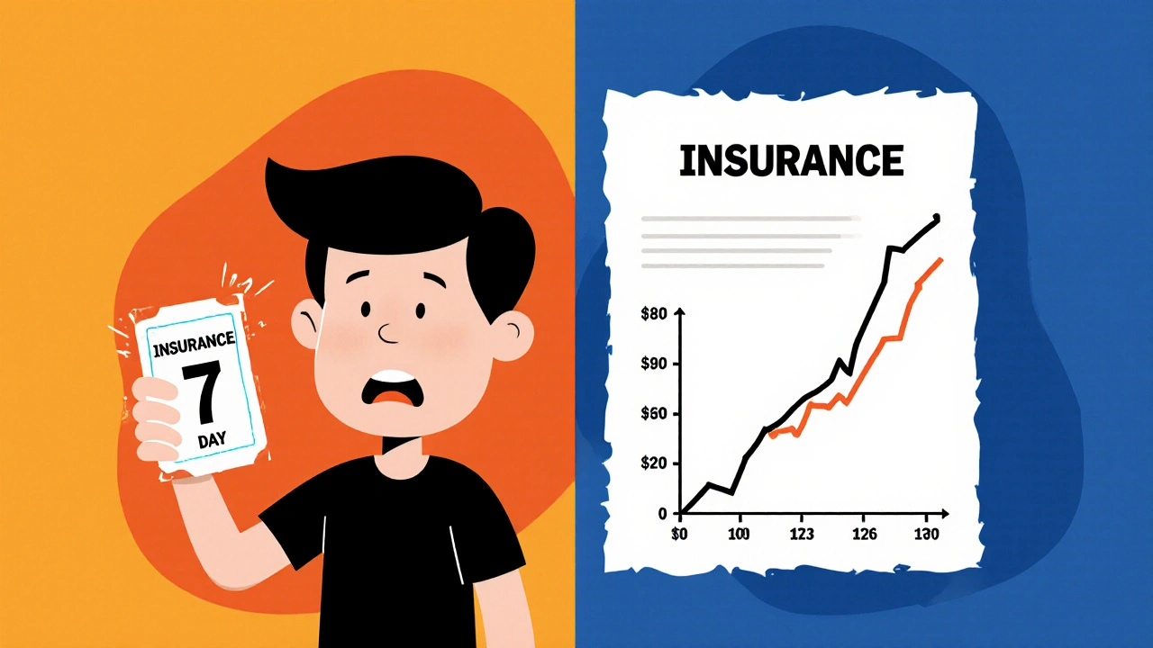 Confronto visivo tra assicurazione giornaliera costosa e annuale economica con grafico a linee.