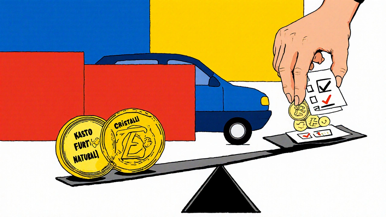 Mano che bilancia monete di coperture superflue contro una sola essenziale, auto diventa forma astratta.