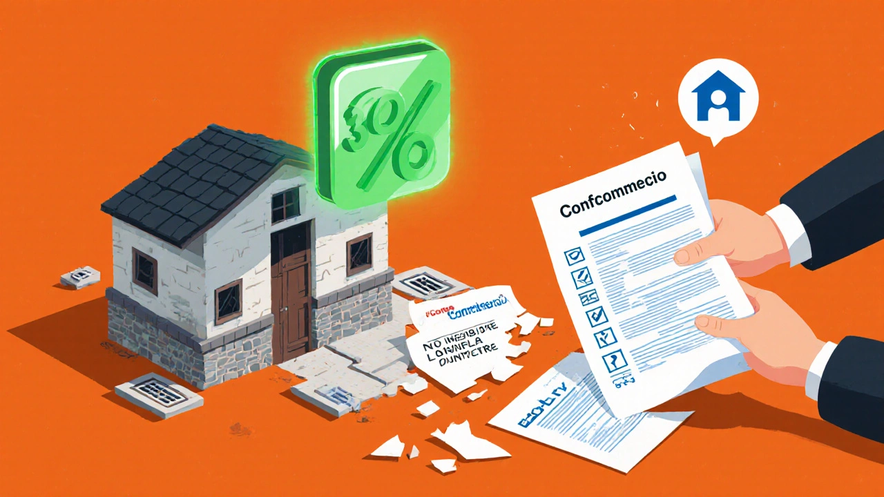 Officina artigiana con interventi di prevenzione e un&#039;icona di detrazione fiscale, accanto a un documento di assicurazione completo.