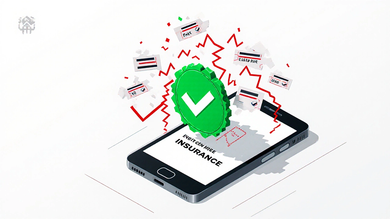 Schermo di telefono con timbro di verifica verde e messaggi falsi che si dissolvono