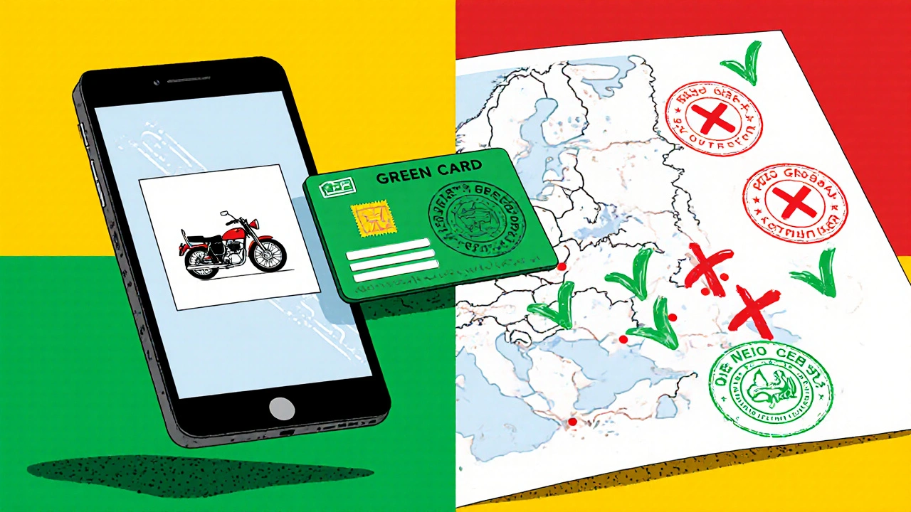 Schermo digitale e carta fisica della Green Card, con mappa dei paesi.