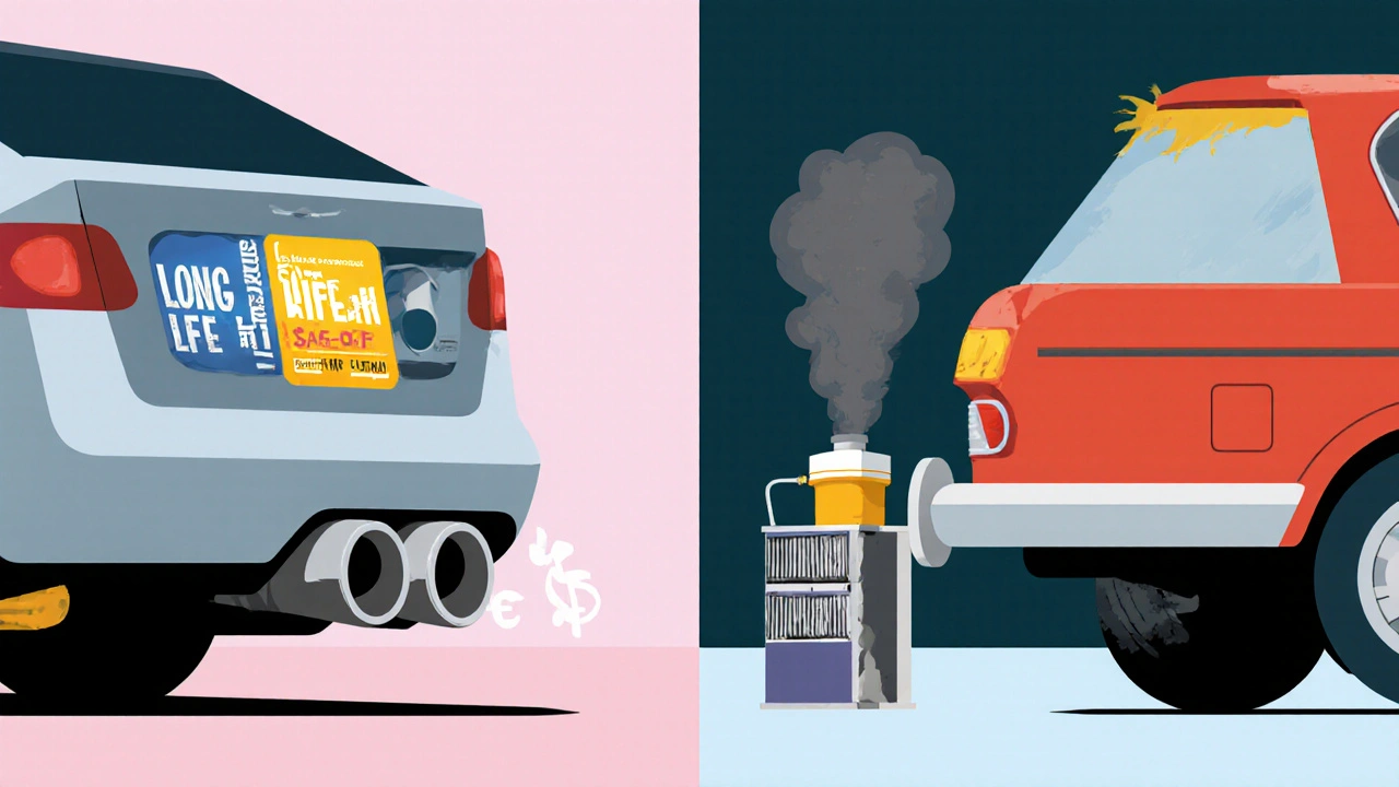 Auto moderna con olio long life vs auto vecchia con filtro ostruito in colori primari