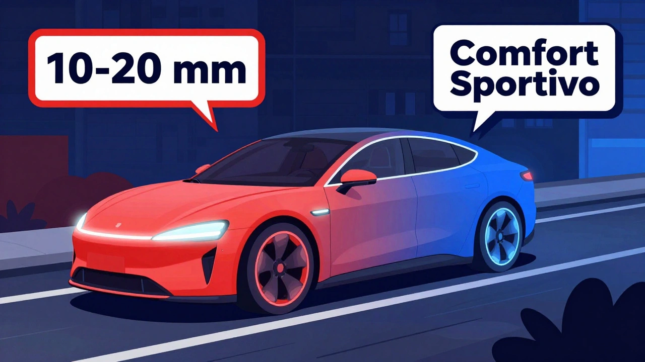 Auto con sospensioni adattive che cambiano altezza tra stile sportivo e comfort