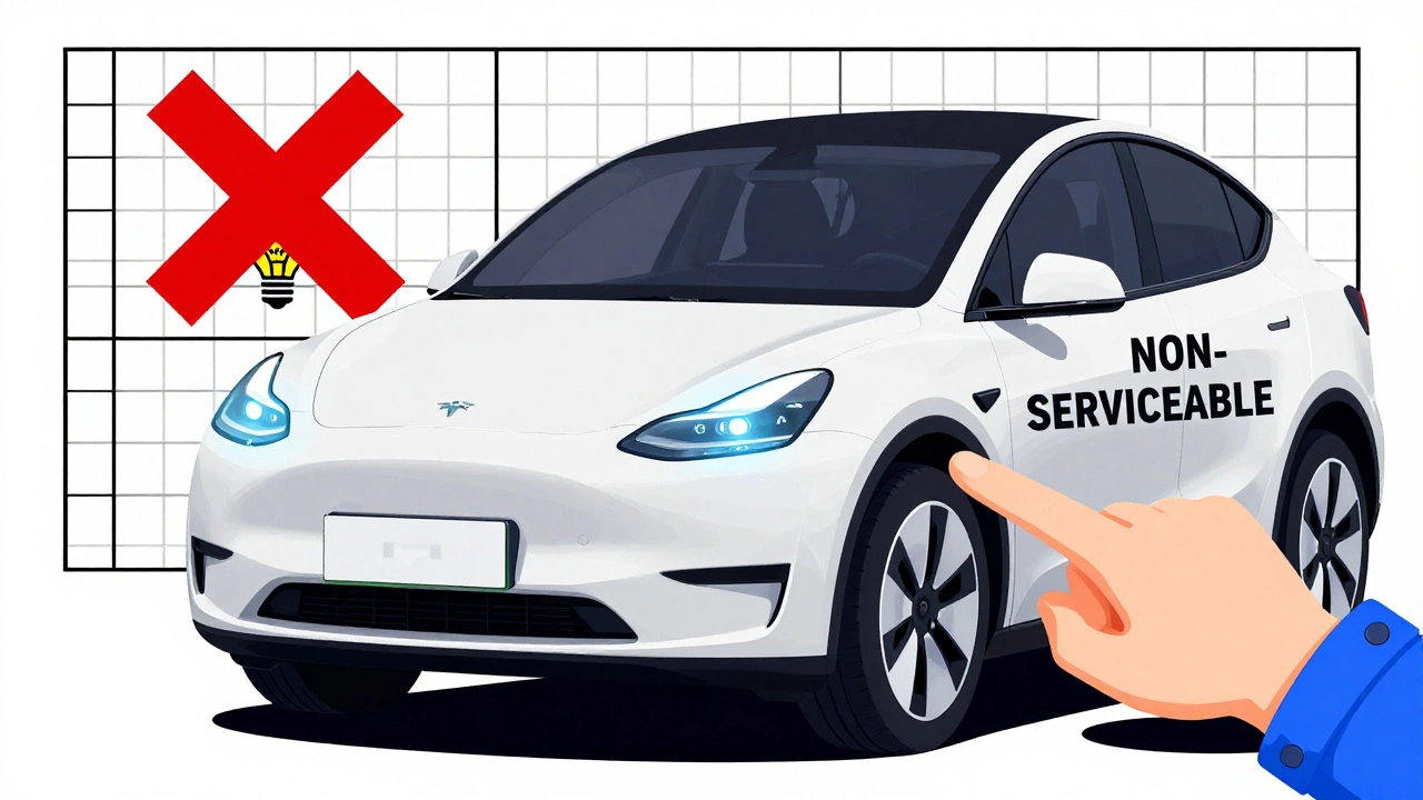 Faro LED integrato con croce rossa, simbolo di non sostituibilità.