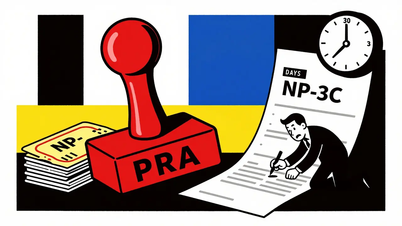 Sello PRA che cancella multe e bolli in stile geometrico colorato.