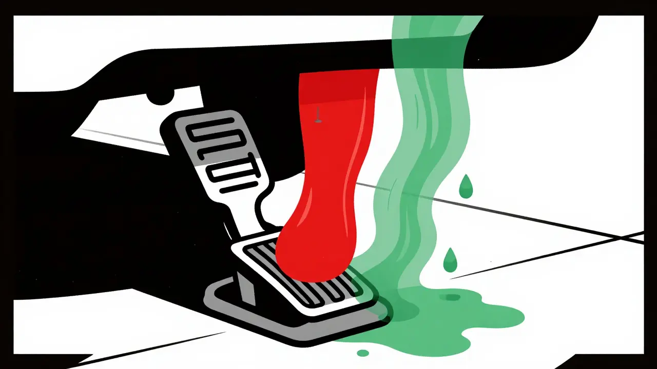 Pedale del freno con linee di pressione pulite da un lato e bolle d'acqua dall'altro, in stile De Stijl.