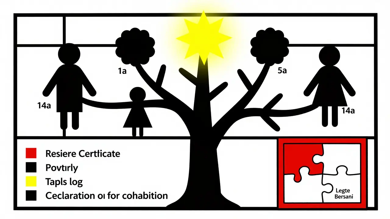 Albero genealogico stilizzato con classi di merito e checklist dei documenti obbligatori