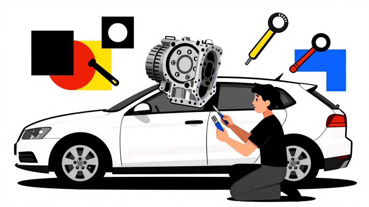 Apprendista pratica il cambio di un cambio DCT con guide virtuali in stile geometrico.