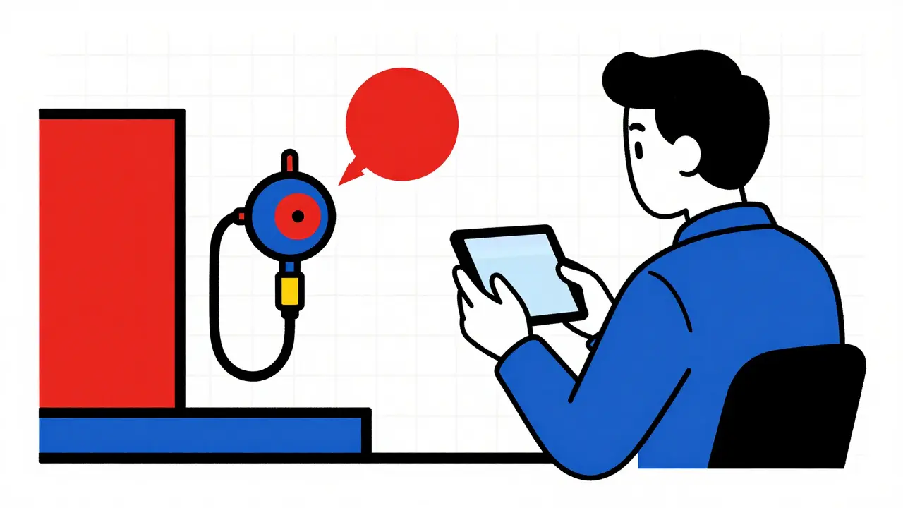 Esperto da remoto guida un meccanico tramite frecce e cerchi rossi proiettati in AR.