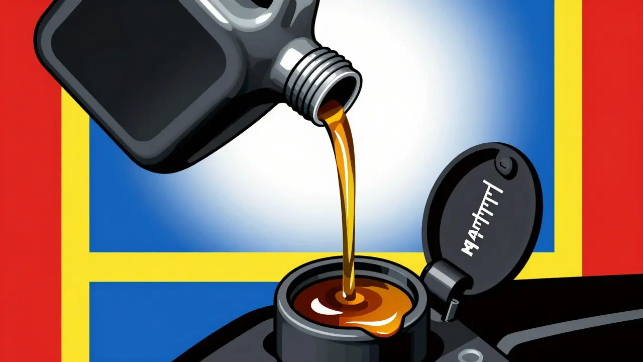 Olio nuovo e vecchio a confronto sull'asta, versato con cautela, livello appena sotto il massimo.