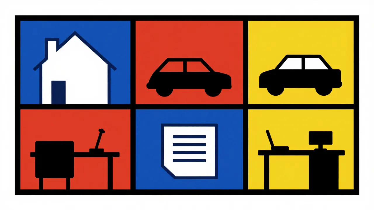 Rappresentazione astratta di servizi legali con colori primari