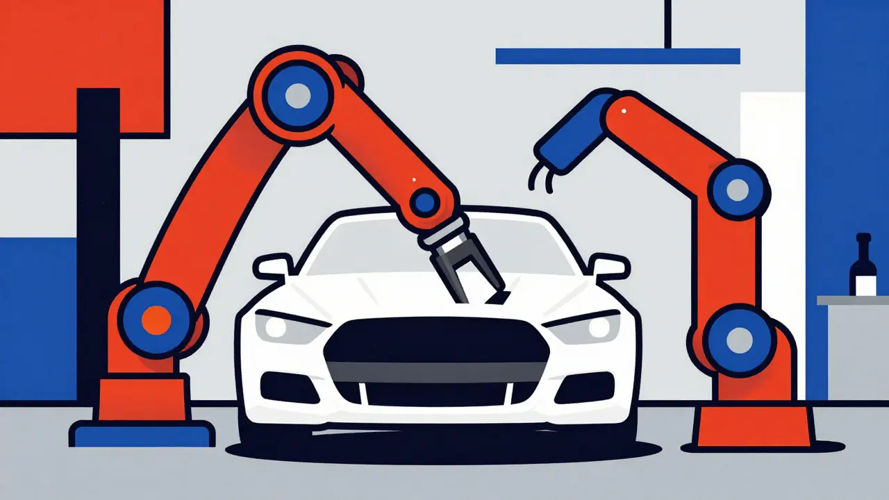 Una presa robotica morbida maneggia una parte delicata dell'auto.
