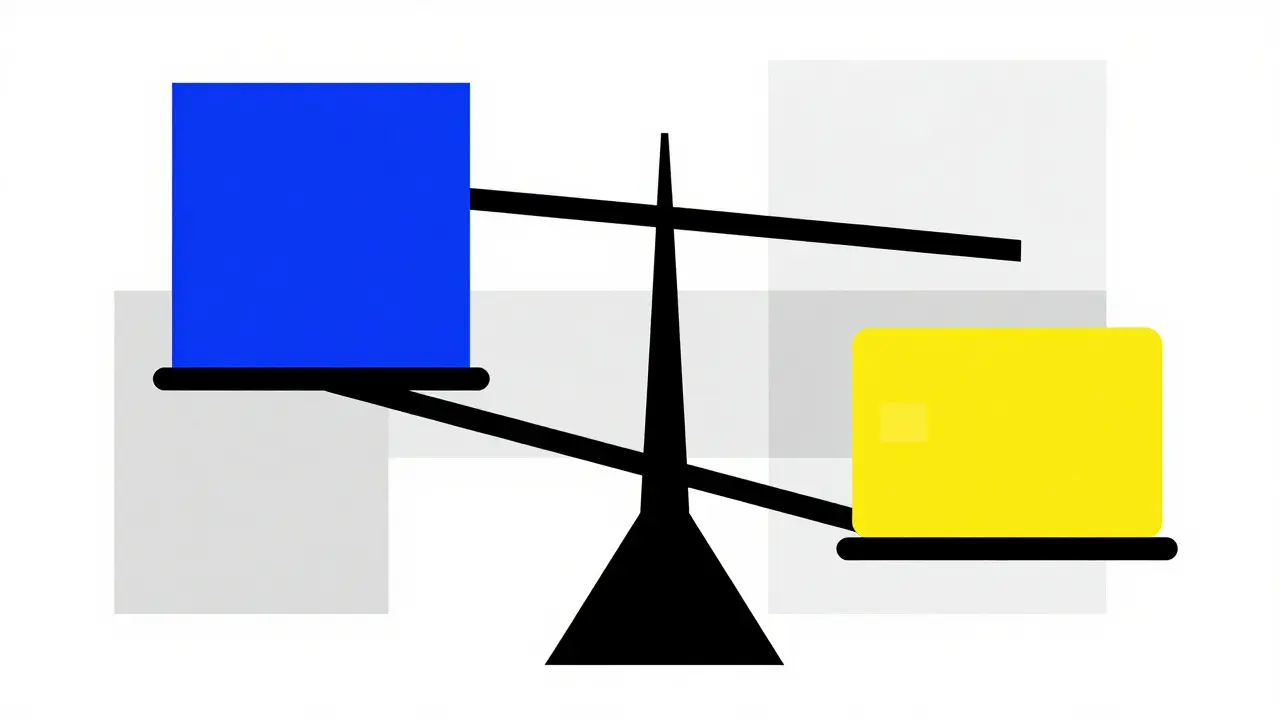 Bilancia geometrica che confronta diverse opzioni di prestito in stile De Stijl