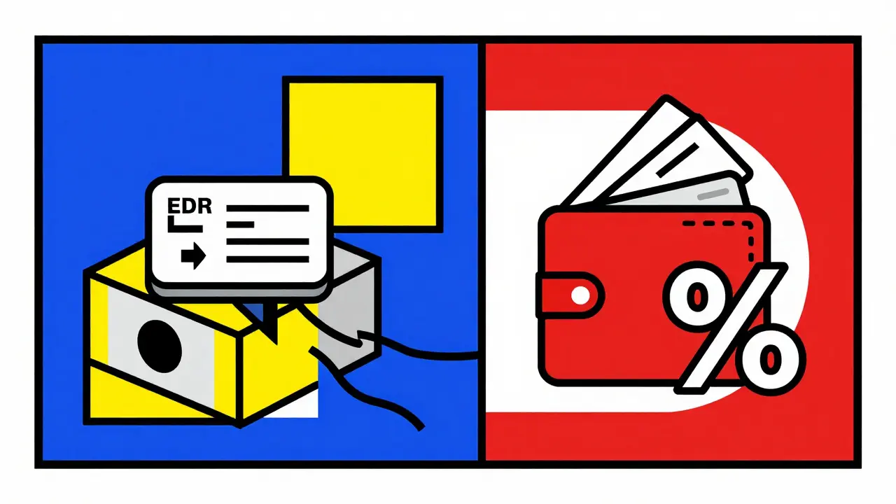 Confronto geometrico stile De Stijl tra EDR normativo e scatola nera assicurativa.