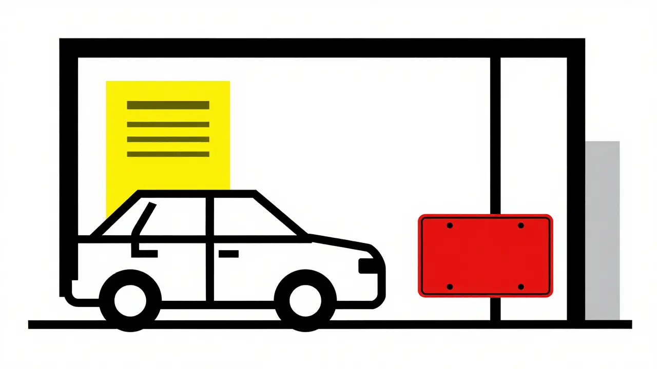 Processo di reimmatricolazione di un'auto in stile grafico De Stijl.