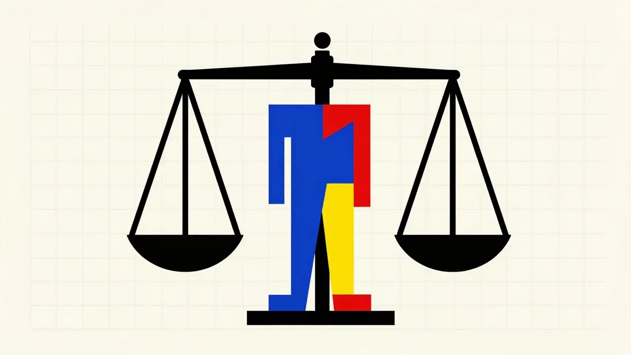 Rappresentazione astratta di una bilancia medica in stile De Stijl.