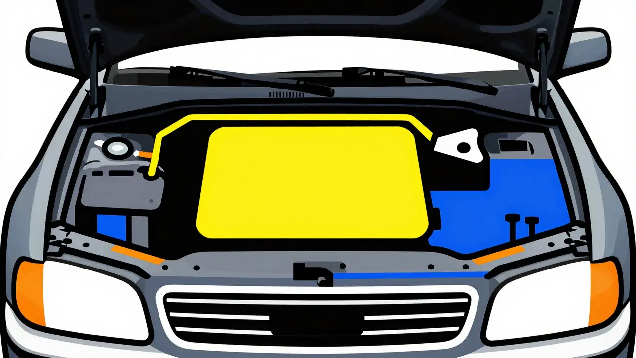 Rappresentazione geometrica astratta di controlli meccanici e ispezioni sottoscocca di un'auto.