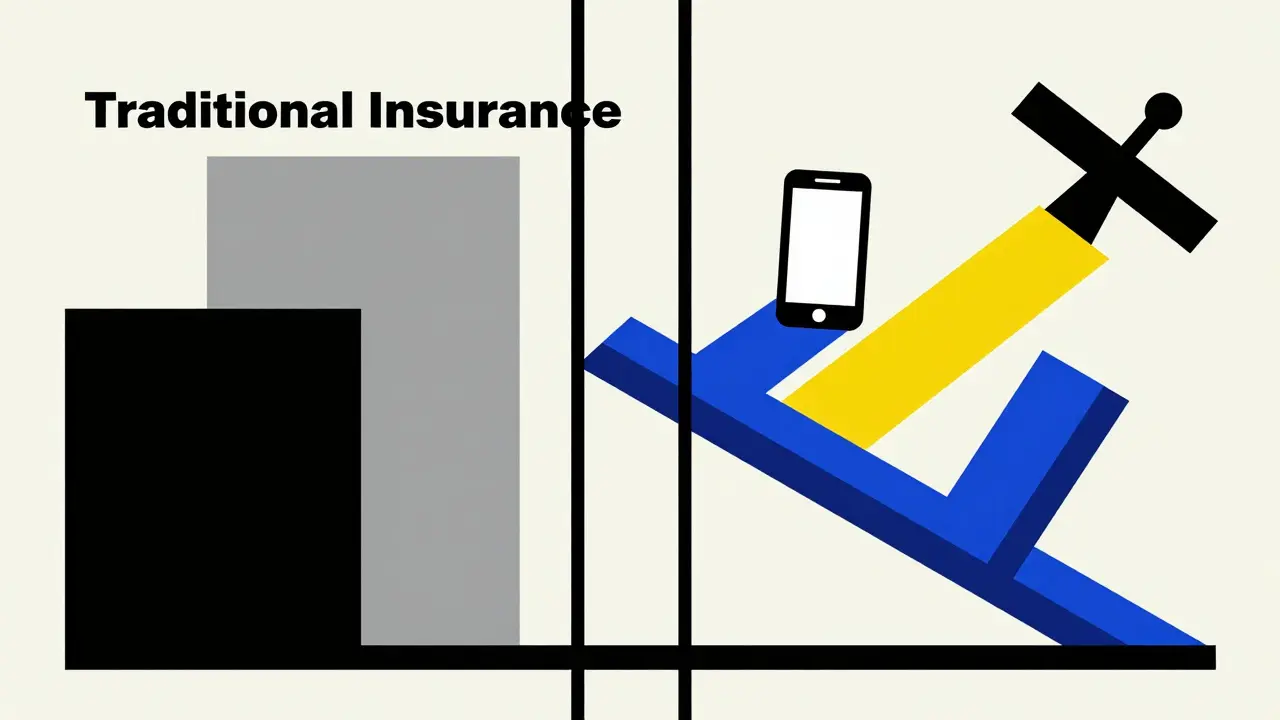 Confronto stilizzato De Stijl tra assicurazione tradizionale e telematica