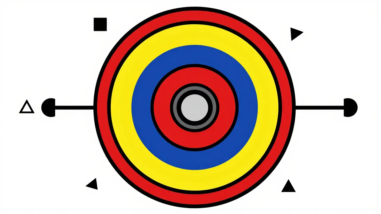 Diagramma stilizzato di sensore TPMS e pesi in stile De Stijl