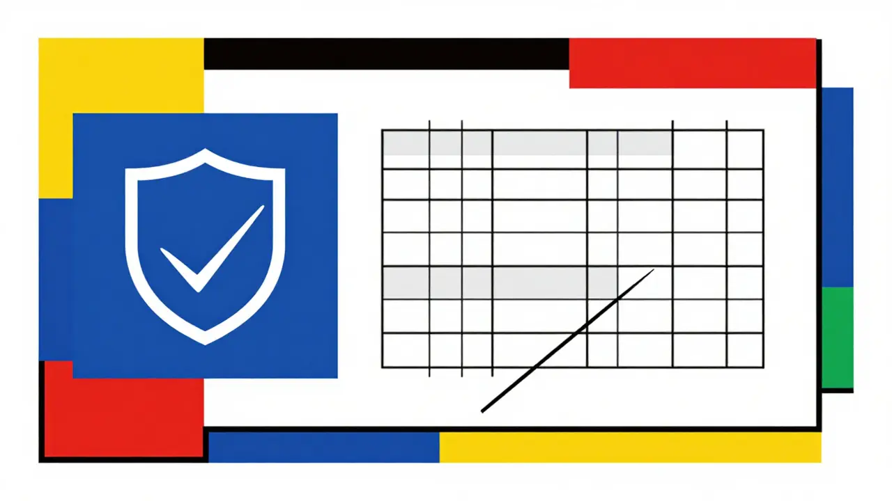 Documento assicurativo stilizzato con forme geometriche primarie