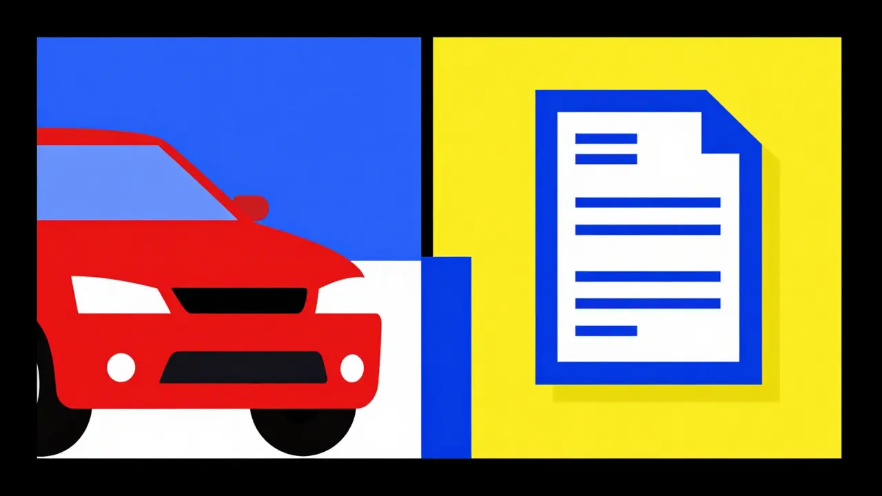 Grafica astratta che collega danni auto e documenti legali