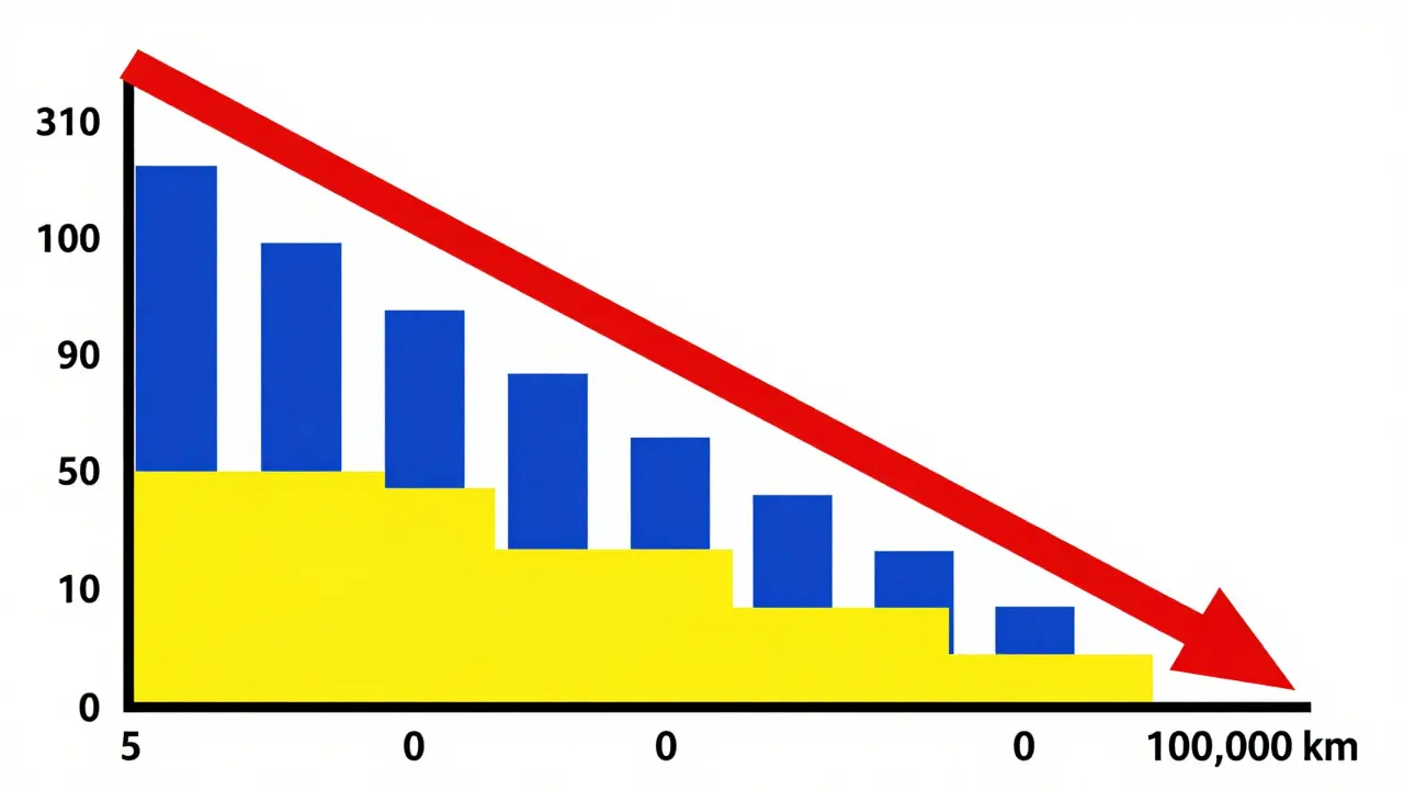 Grafico geometrico che mostra la svalutazione del valore dell'auto nel tempo.