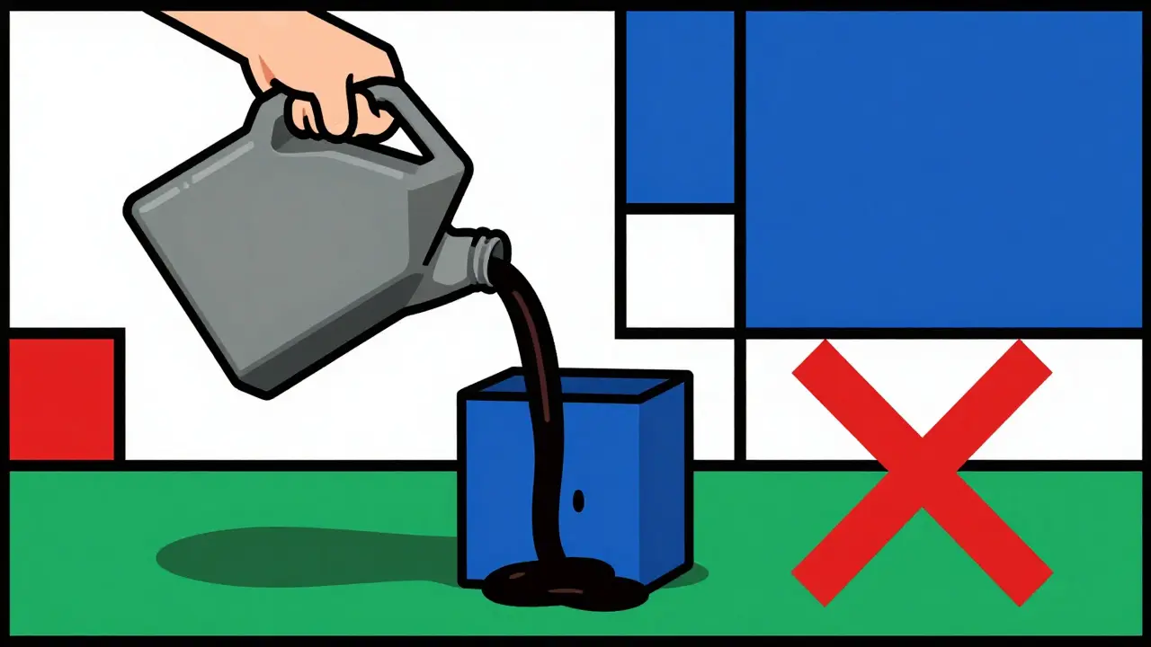 Illustrazione stilizzata sullo smaltimento corretto dell'olio esausto
