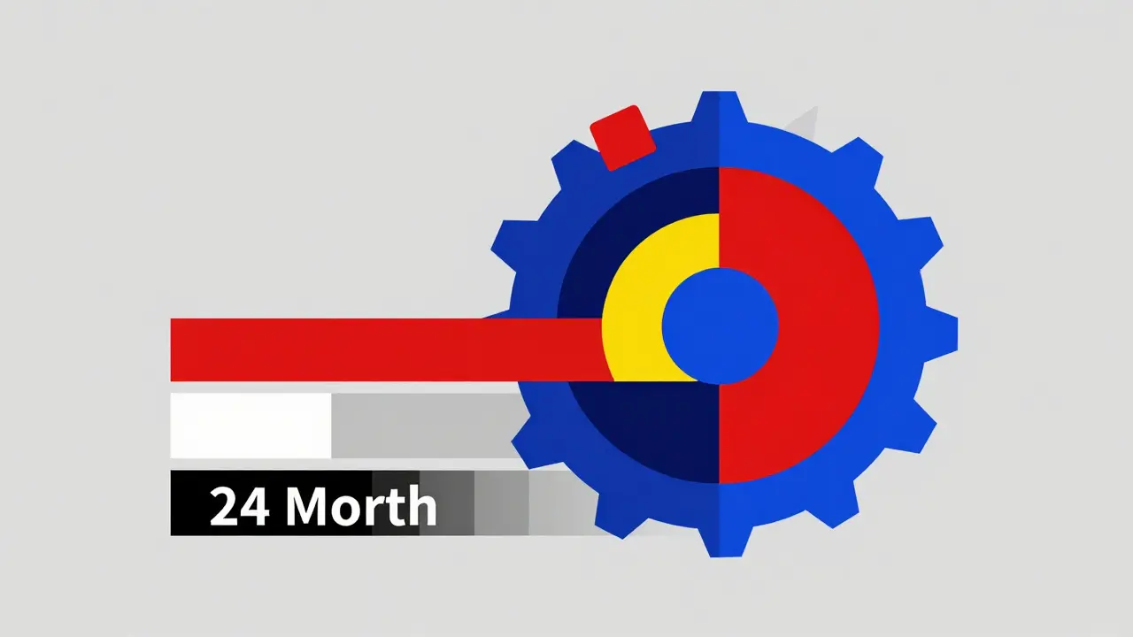Ingranaggio astratto e blocchi temporali in colori primari