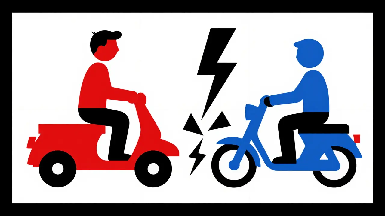 Moto blu che si frantuma per un fulmine nero su griglia bianca