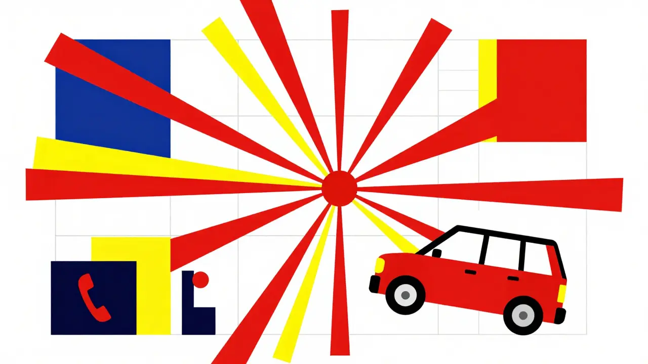 Rappresentazione geometrica del segnale di emergenza inviato dai sensori auto.