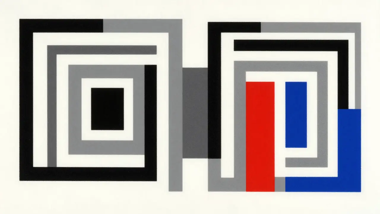 Rappresentazione geometrica delle grane abrasive in stile De Stijl