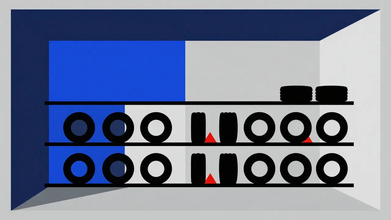 Ambiente di stoccaggio ideale per gomme in stile De Stijl astratto