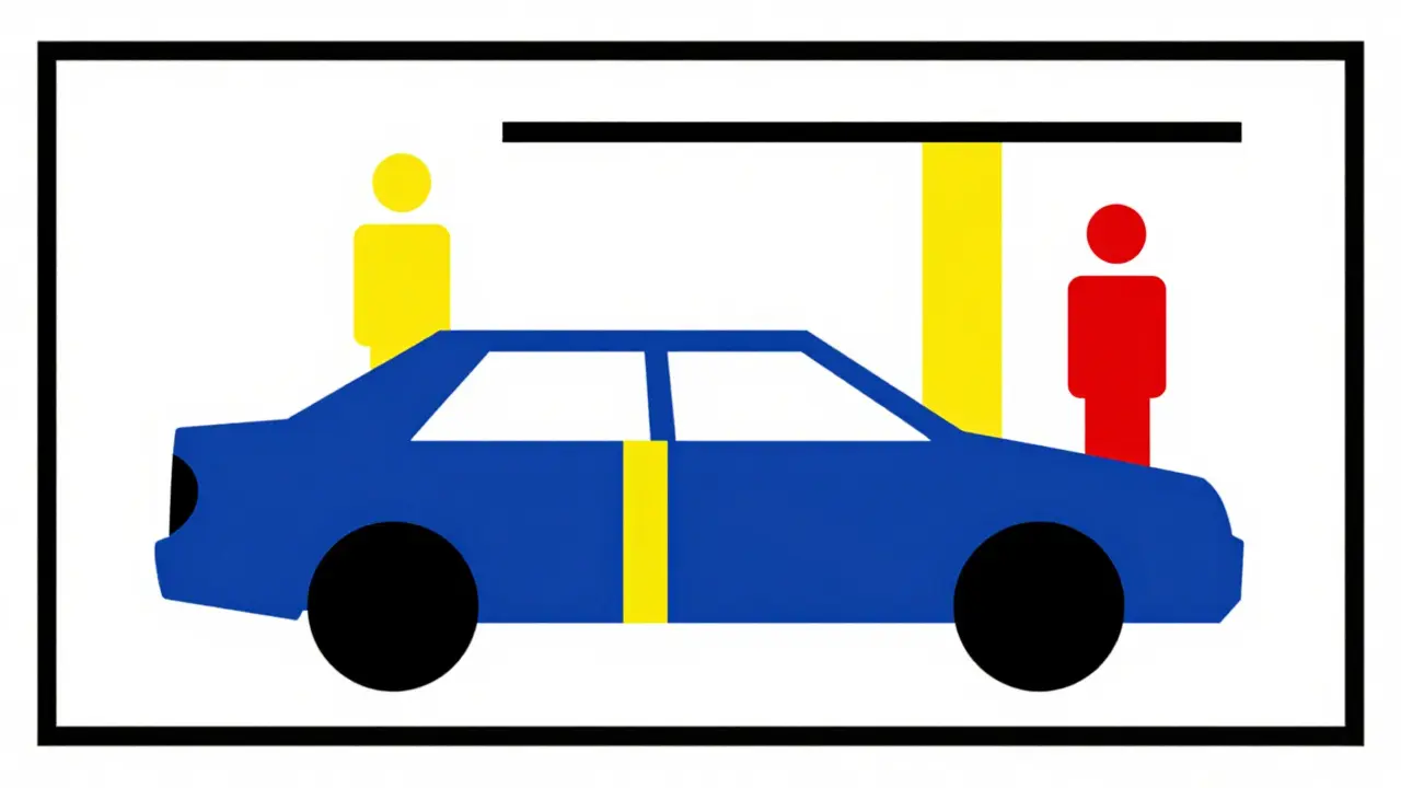 Auto geometrica e figure astratte che rappresentano la responsabilità del veicolo