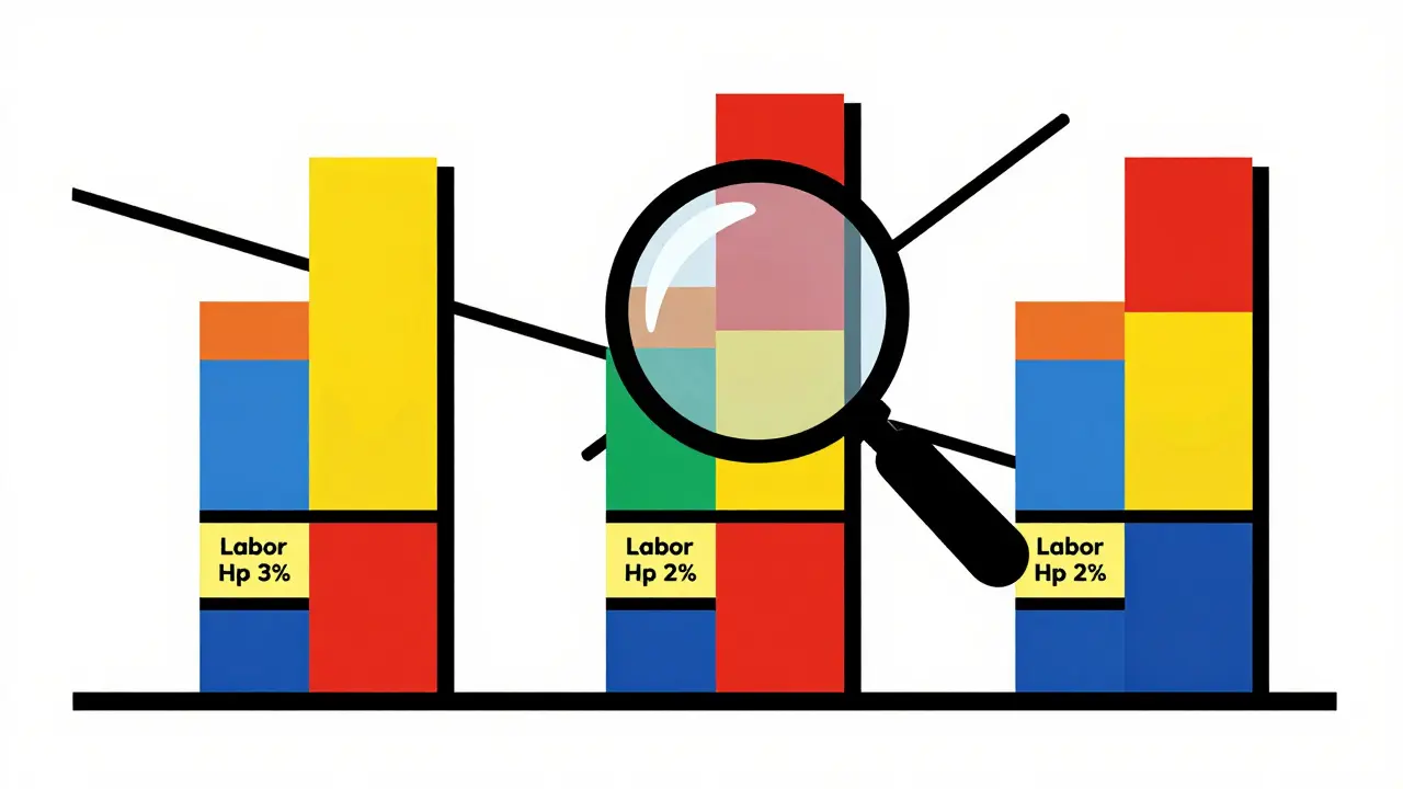 Grafica De Stijl con colonne di colori primari che rappresentano i costi di riparazione