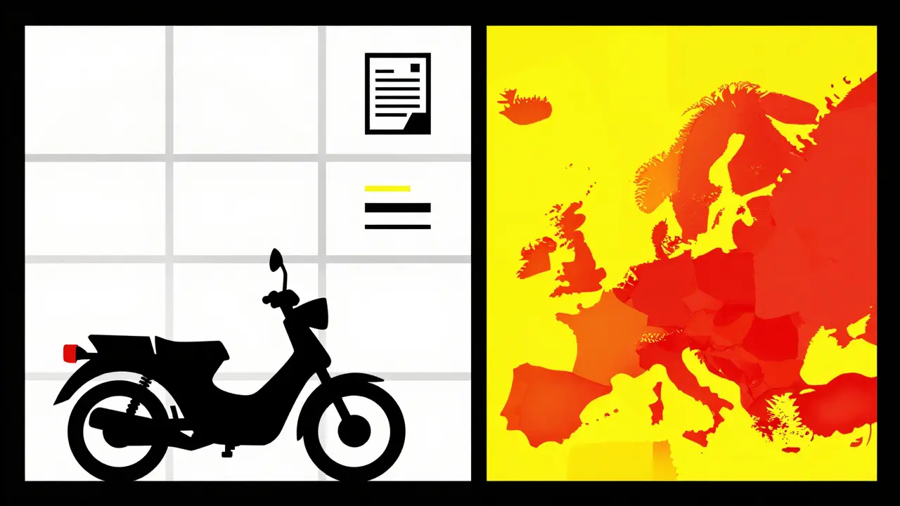 Grafica geometrica che distingue le zone UE da quelle extra-UE per i viaggi in moto