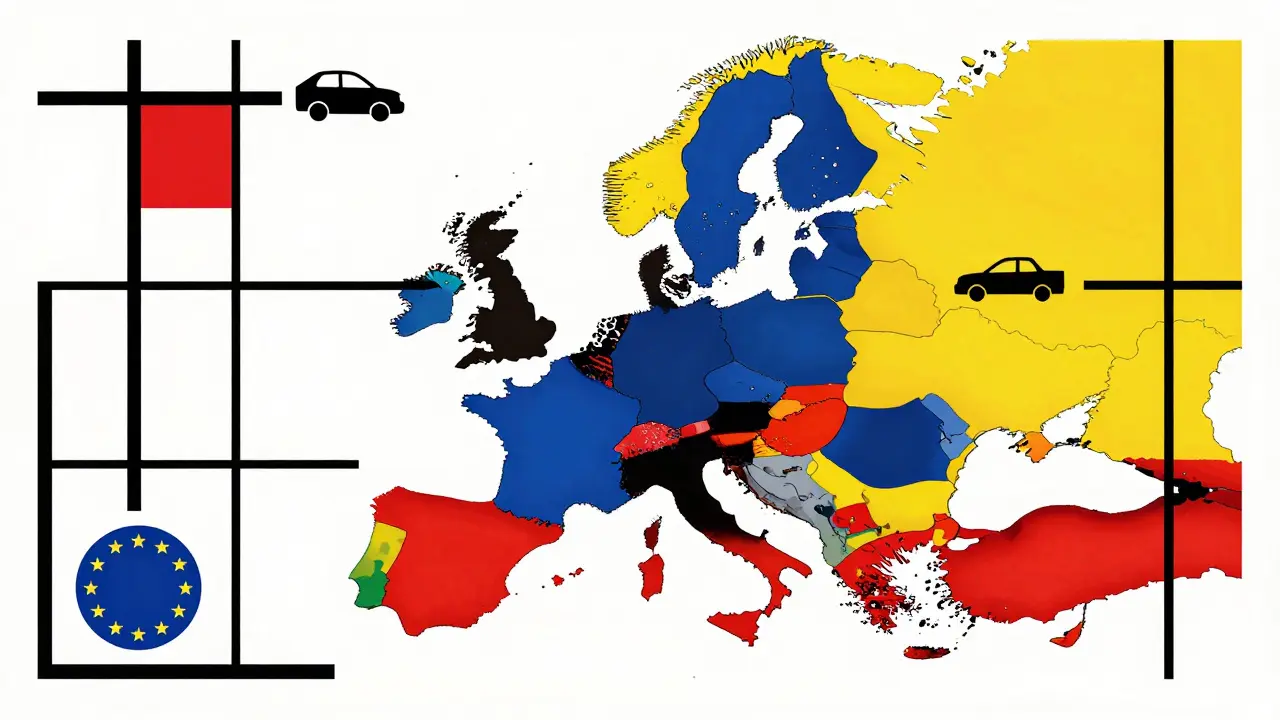 Mappa astratta De Stijl con confini UE e carta verde