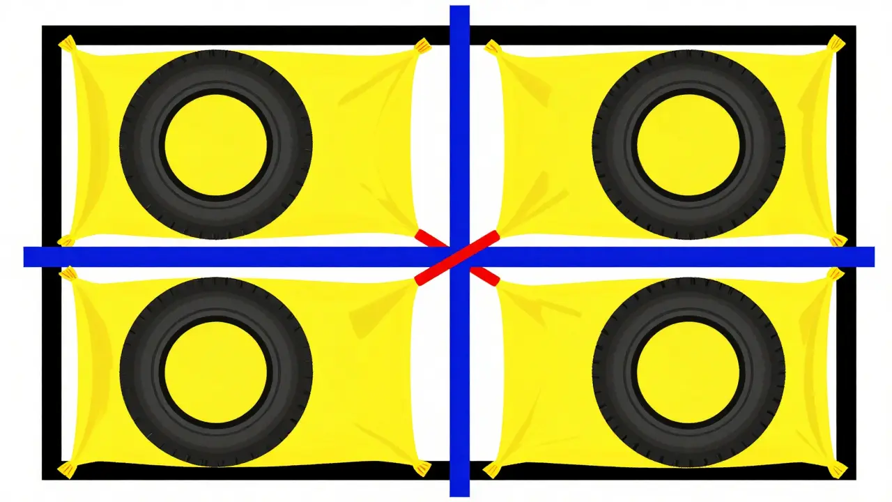 Pneumatici sigillati in sacchi opachi gialli in stile astratto geometrico