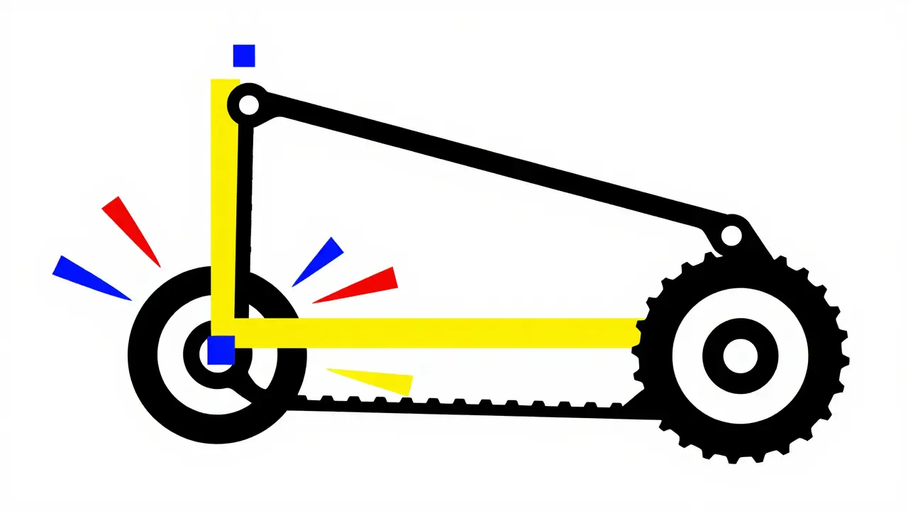 Schema geometrico della trasmissione CVT con rulli e cinghia in stile astratto