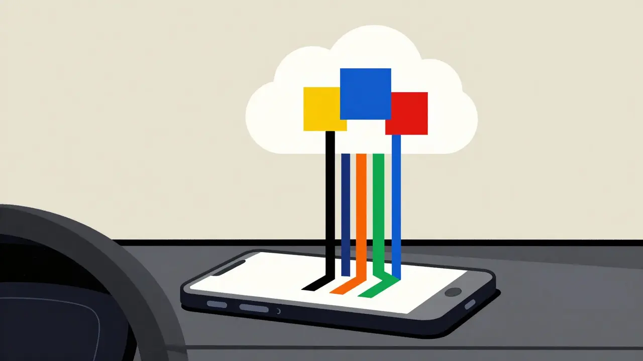 Smartphone e dati di guida astratti in blocchi colorati De Stijl