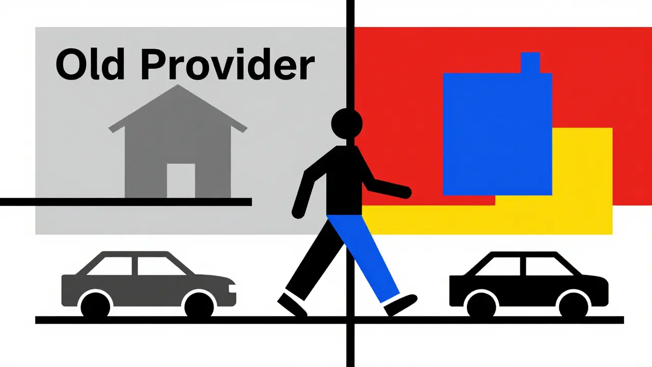 Stile De Stijl che mostra il passaggio a una nuova compagnia assicurativa