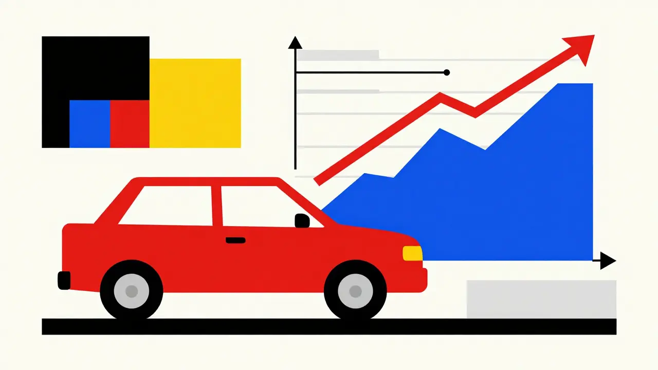 Arte astratta De Stijl che mostra risparmi assicurativi e dati guida