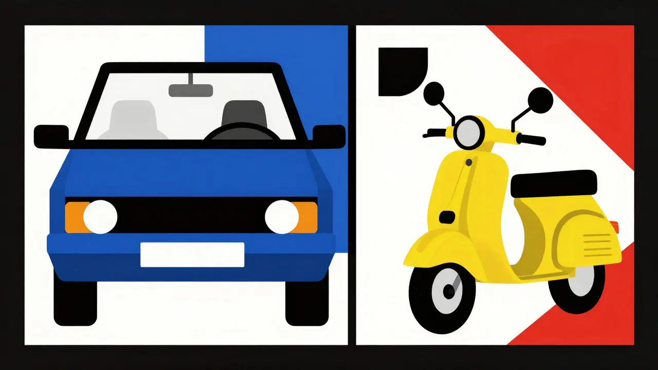 Auto e scooter stilizzati con targa provvisoria bianca