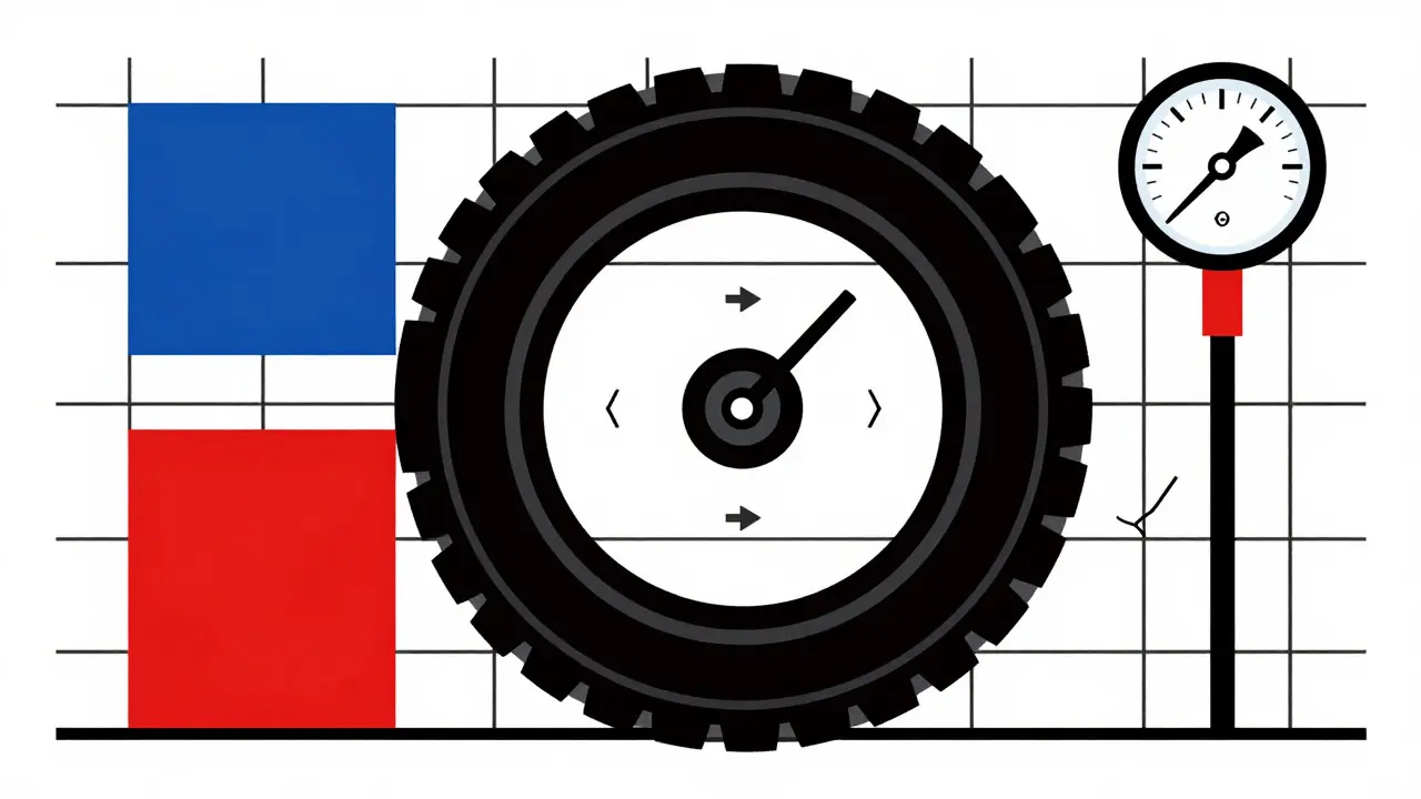 Concetti manutenzione pneumatici illustrati in stile De Stijl