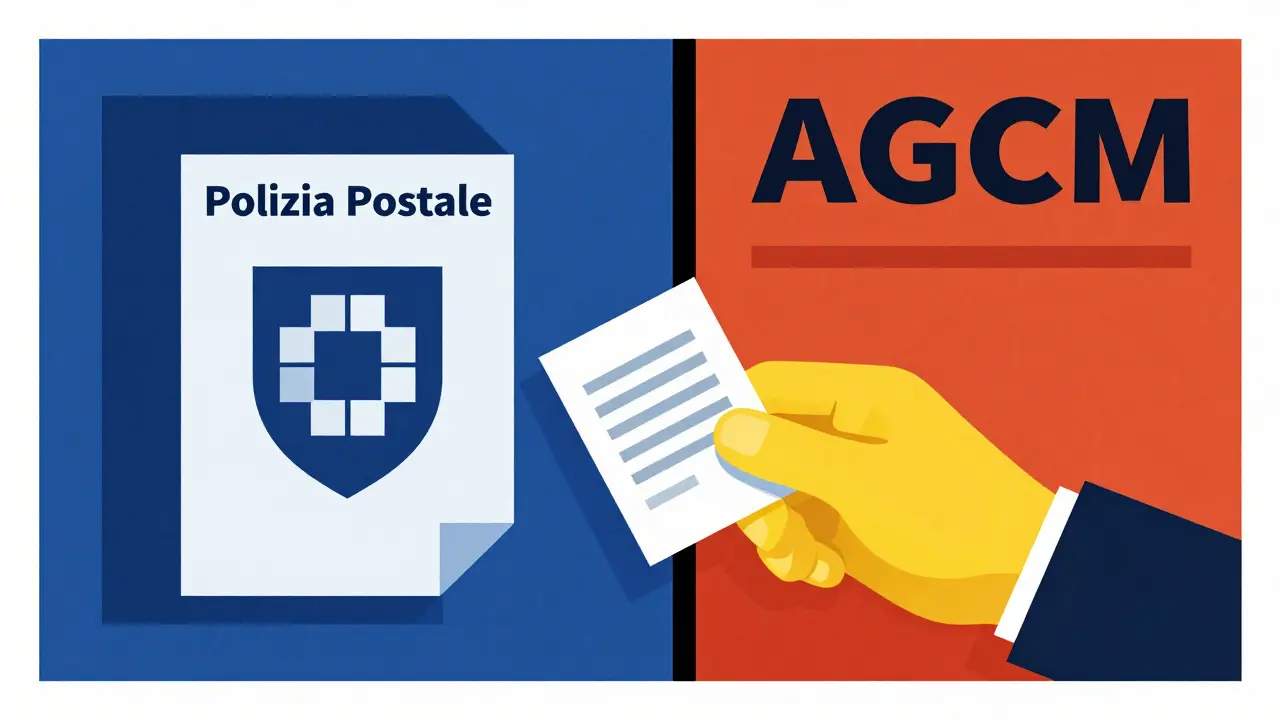 Illustrazione stilizzata De Stijl che mostra i canali di segnalazione tra polizia e autorità amministrative