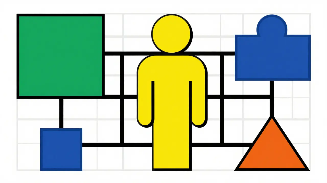 Rete geometrica De Stijl che mostra i responsabili della frode assicurativa