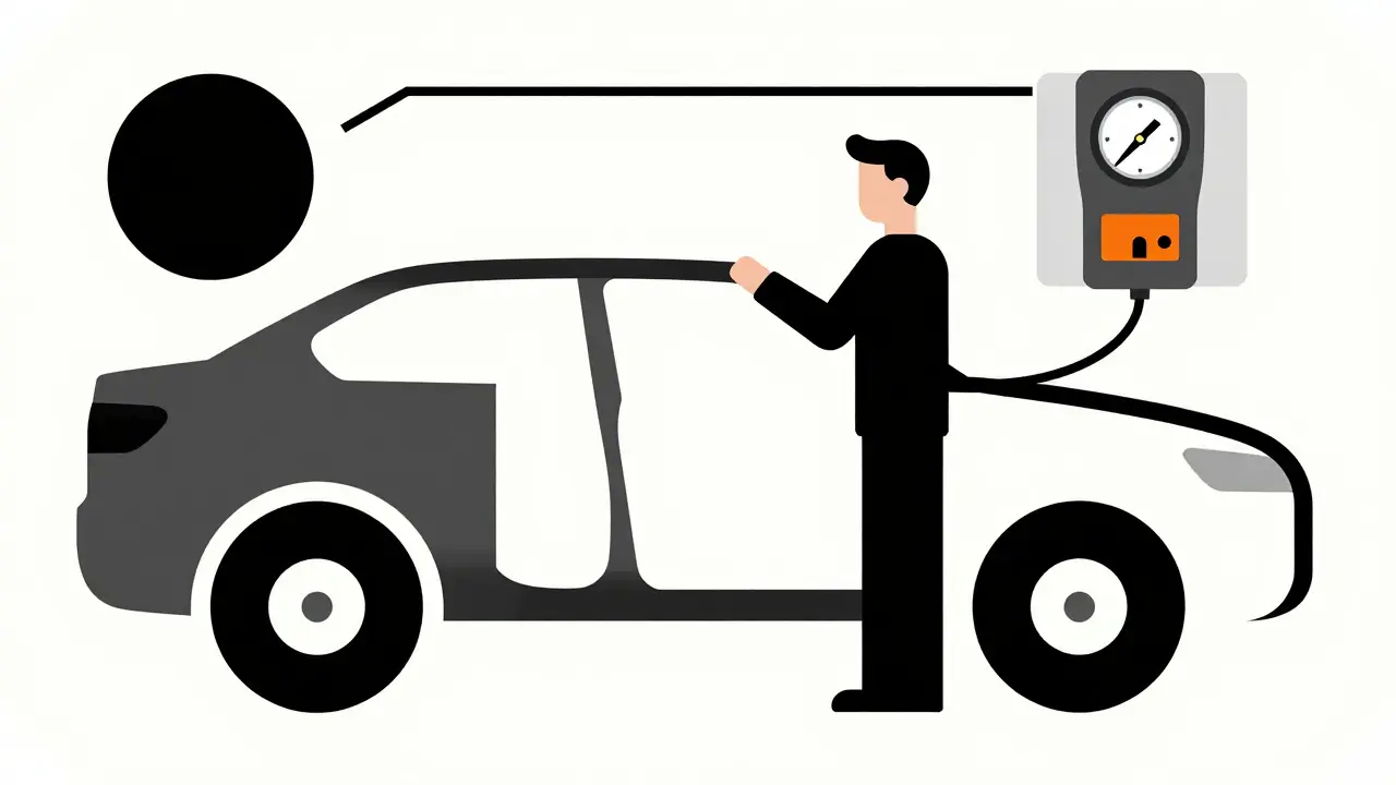 Tecnico che testa l'isolamento di un'auto elettrica in stile astratto De Stijl
