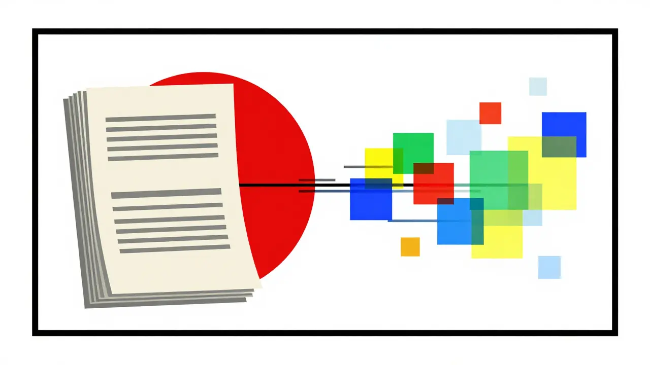 Transizione da documenti cartacei a dati digitali in stile De Stijl