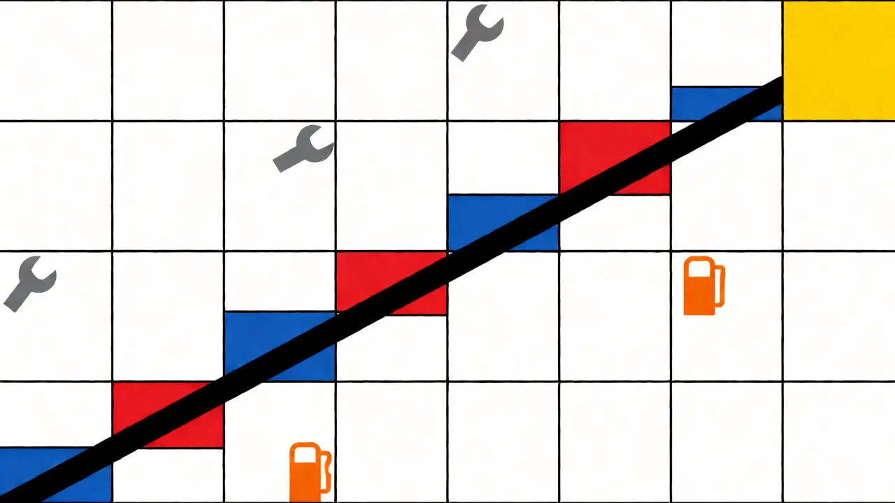 Analisi geometrica dei costi totali nel tempo tra leasing e acquisto
