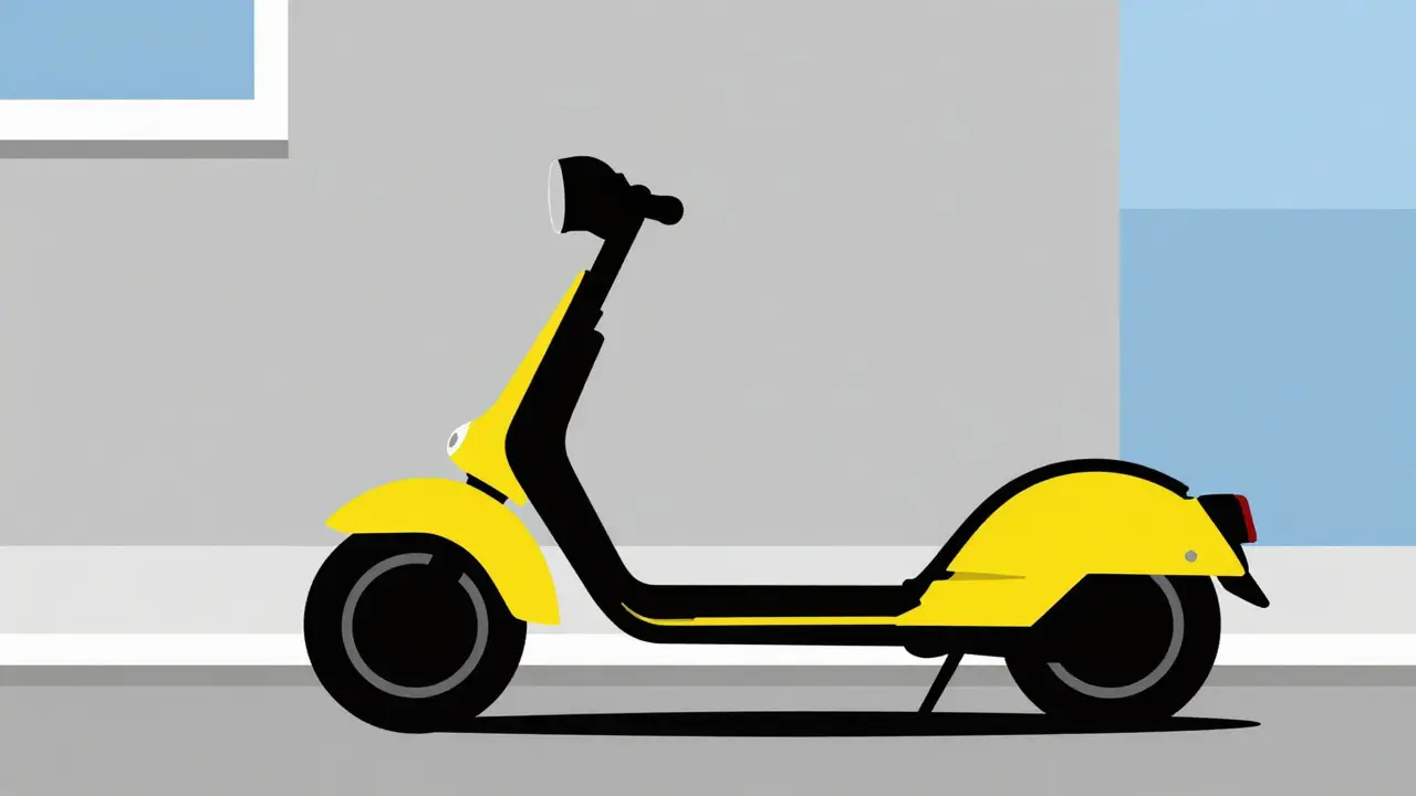 Disegno astratto De Stijl di uno scooter inclinato sul cavalletto laterale